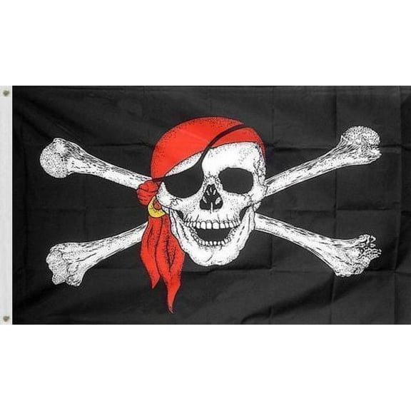 5x8 Jolly Roger Pirate Red Hat Scarf Flag House Banner Grommets