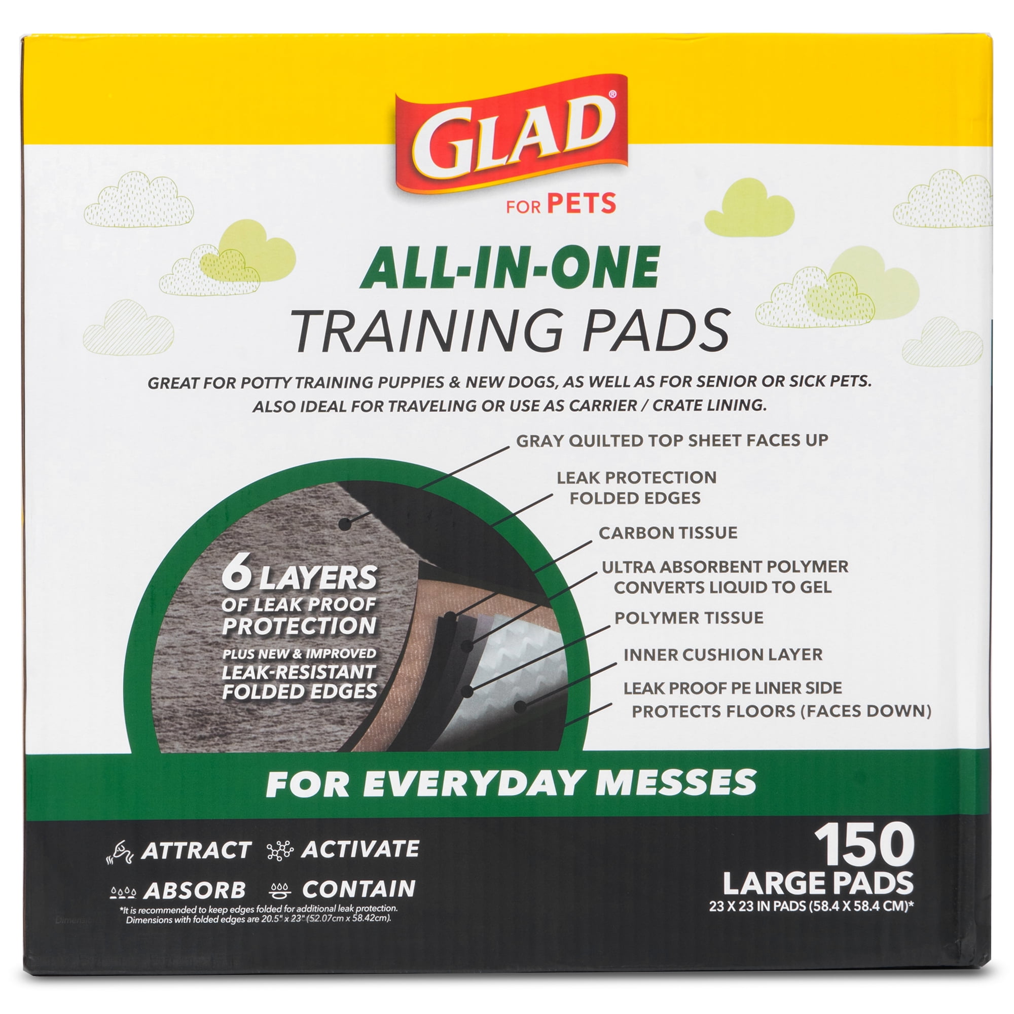 Glad for Pets Charcoal Odor Absorbent Puppy Training Pads, 150 Ct