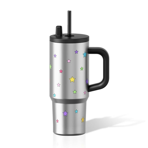 24 OZ Tumbler with Lid and Straw, Stainless Steel Water Bottle with Handle Leak Proof, Resuable Insulated Coffee Travel Mug with Lid Spill Proof Cup for Women, Silver