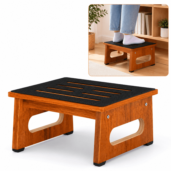 One Step Stool for Bed, Wooden Step Stool with Non-Slip Feet, Bedside Steps for High Beds, Bathroom Kitchen Bedroom, Easy to Assemble, Rustic Brown