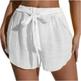 thumbnail image 1 of Womens Lightweight Beach Sweat Shorts Solid Color Elastic Waist Casual Loose Fit Athletic Shorts Lounge Shorts with Belt, 1 of 6