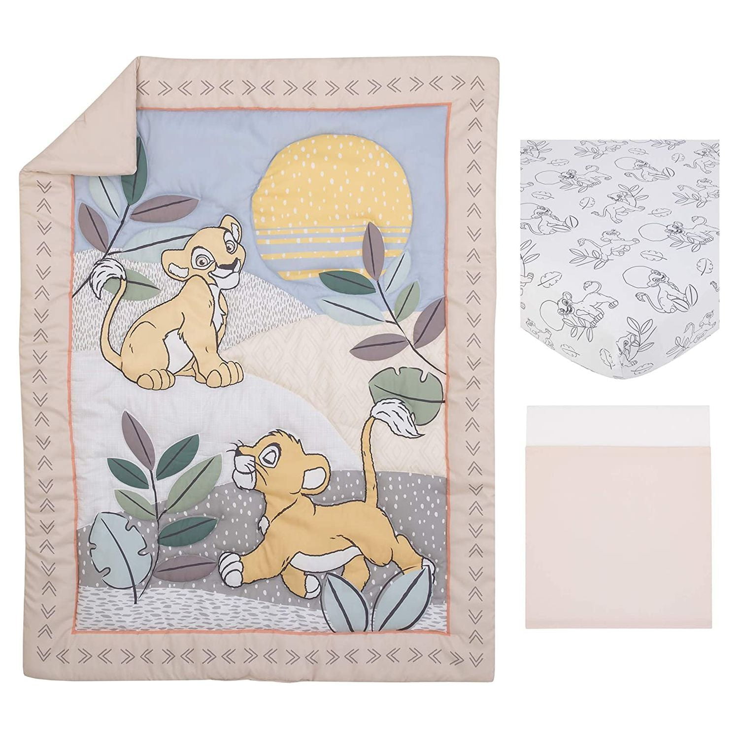 Disney Lion King Leader of the Pack 3 Piece Crib Bedding Set, Grey, Green, Ivory - comforter, sheet, dust ruffle, unisex, boy/girl nursery bedding set