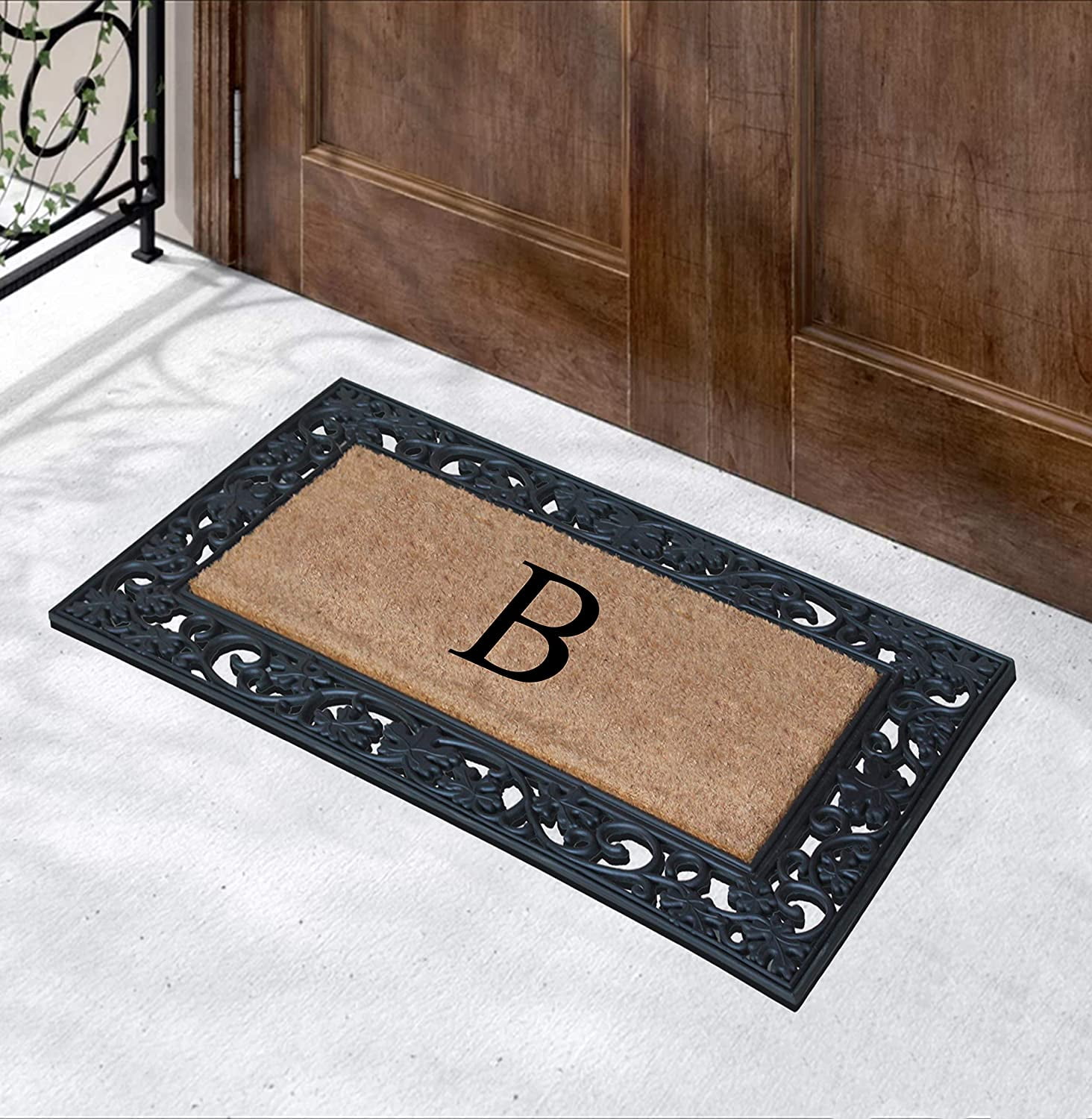 A1 Home Collections Rubber Coir Doormat Outdoor Entrance Floor Entryway Mat, Beige/Black, 23"x 38"