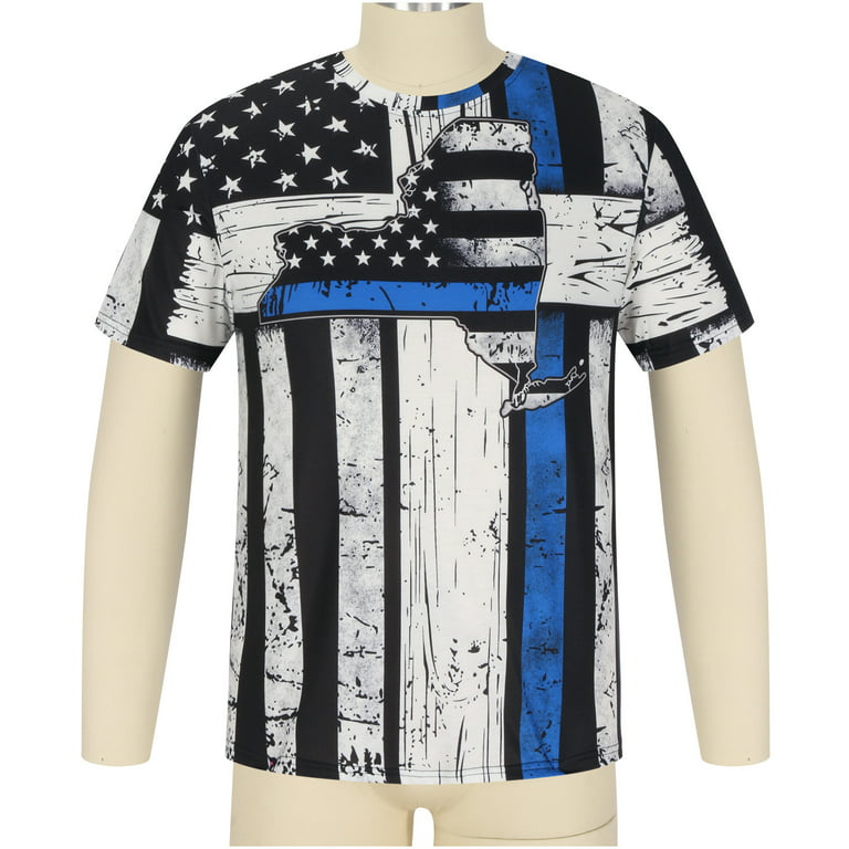 HAPIMO Round Neck Fashion Tops Men's Summer Shirts Independence Day Flag  Print Blouse Casual Slim Fit Tee Clothes Short Sleeve T-Shirt for Men Blue