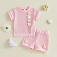 thumbnail image 2 of Niña Bebé Ropa de Verano Elegante Bordado Floral Cuello Redondo Pantalones Cortos de Manga Corta Dos Piezas Conjunto de Tejido Suave Transpirable, 2 of 9