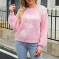 thumbnail image 2 of Lovskoo Sweaters for Women Printed Casual Loose Long Sleeve Knitting Turtleneck Sweater Blouse Tops Pink, 2 of 9