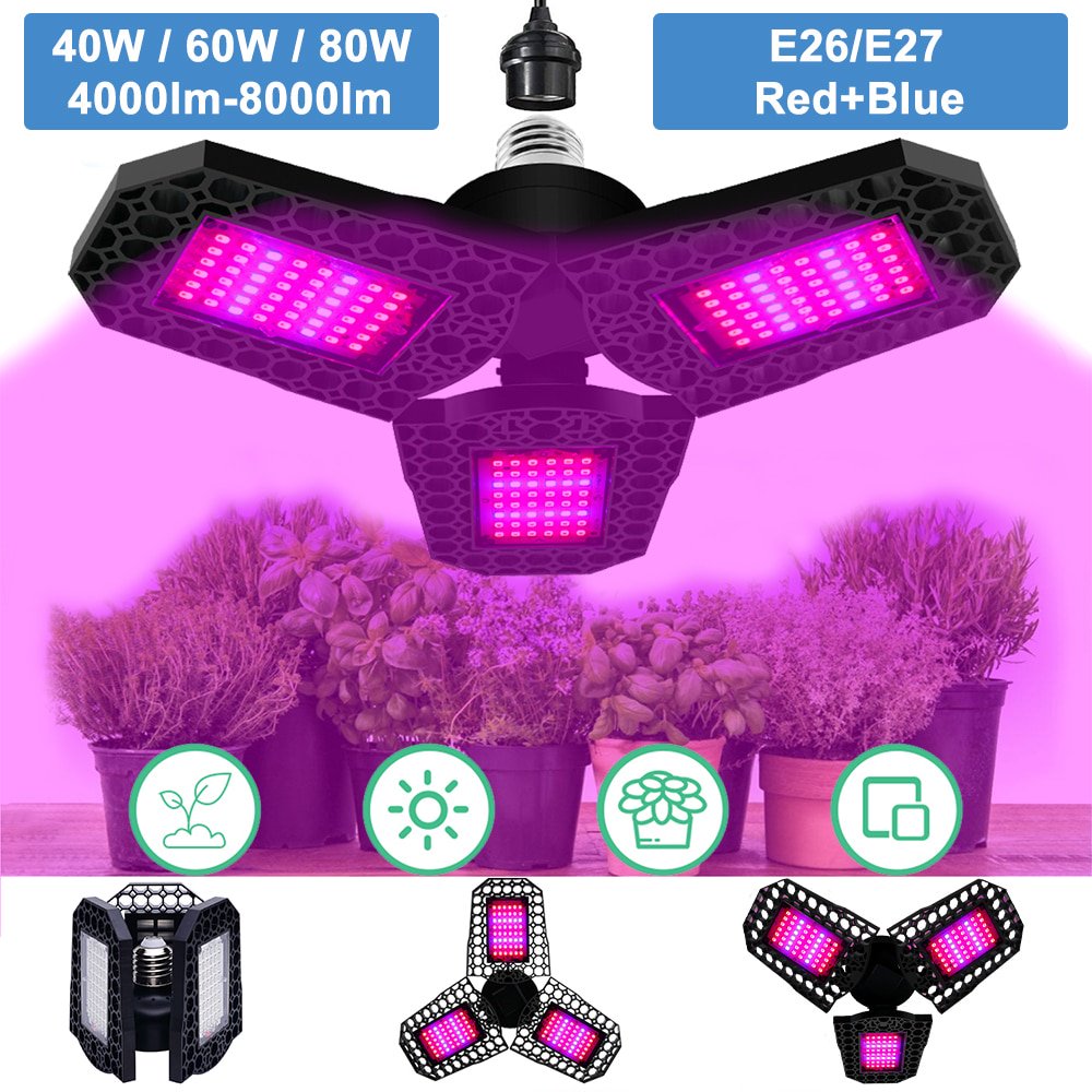 108/126/144 LED Three Head Folding Plant Grow Light Panel Full Spectrum