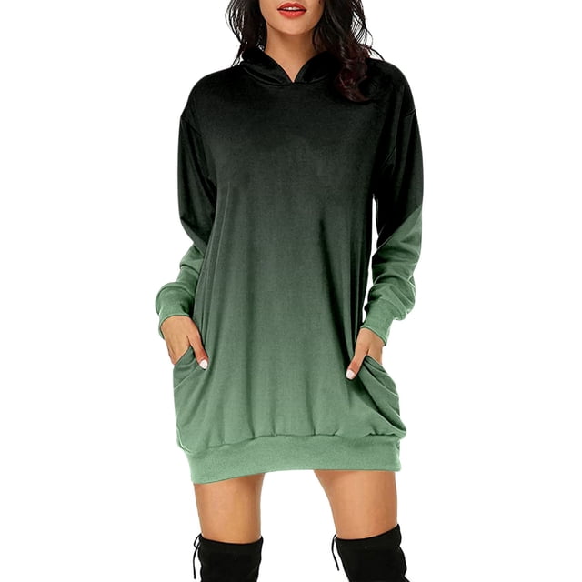 Femmes Automne et Hiver Mode Décontractée Ample à Capuche Longue Poche Sweat Imprimé Robe Chandail en Molleton Vestes Grande Taille Femmes Zippées Chandails à Capuchon pour Tricoté Chandail à Capuchon Couleur Chandail à Capuchon Vert TTTG