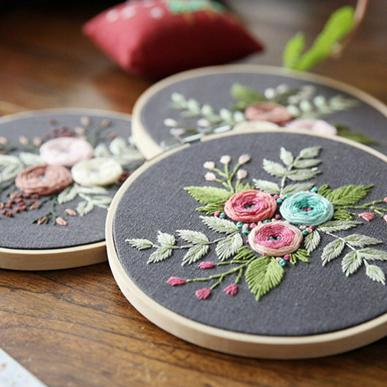 DIY Stamped Embroidery Kit European Style Flowers Plants pattern with  Embroidery Hoop Floss Threads Needles for Beginners
