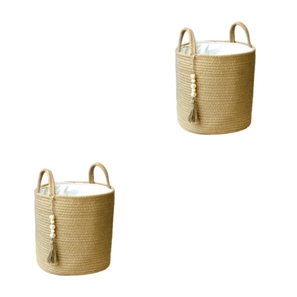 Toystoory Cesta de almacenamiento tejida Construida para durar Con una fuerte sensación de pesadez Cómoda al tacto Cuerda de algodón Cesta yute con forro S 2Conjunto