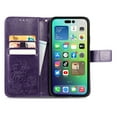 thumbnail image 3 of for iPhone 16 Pro Wallet Case, [Flower Embossed] Premium PU Leather Flip Protective Case Cover with Card Holder and Stand with Wrist Strap for iPhone 16 Pro, Purple, 3 of 5