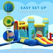Arlopu Kids Inflatable Bounce House Water Slide with Blower, Children Outdoor Play Water Park with Splash Pool, Climbing Wall & Bouncing Area for Little Girls Boys 3-8 Years