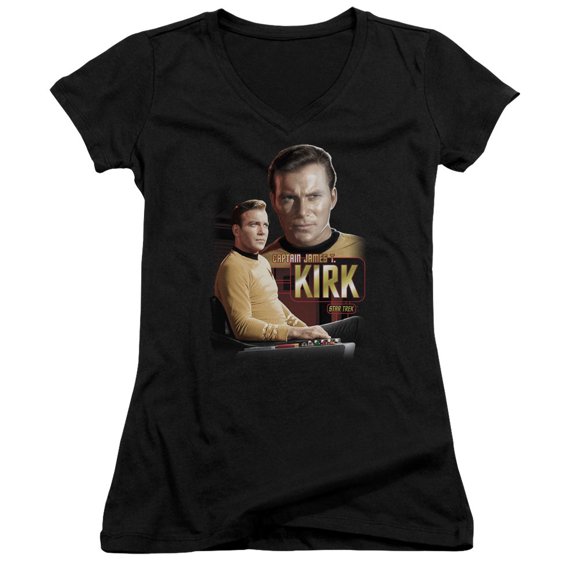 Star Trek Captain Kirk Junior Women's V-Neck T-Shirt Black