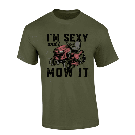 Trenz Shirt Company I'm Sexy And I Mow It Graphic Mens T-Shirt - Red Lawn Mower Design-Military-small