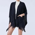 thumbnail image 3 of Women‘s Pocket Poncho Cape, Open-Front Knit Shawl Wrap Scarf, 90x140cm,90*140cm,beige, 3 of 13
