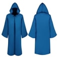 thumbnail image 4 of HuangHuanChen Mens Renaissance Shawl Cape Medieval Samurai Cloak Warrior Ren Faire Men's Oversized Hooded Coat Halloween Cape Men Shawl Collar Lightweight Open Front Drape Kimono Cardigan Blue L, 4 of 4