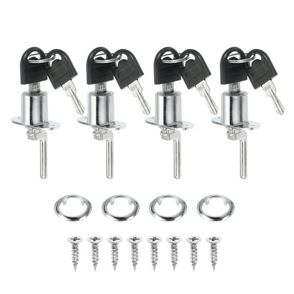 Uxcell 4Pcs Drawer Lock with Keys, 19mm(5/8") Alloy Lock Cylinder File Cabinet Lock Keyed Different Desk Locks Silver
