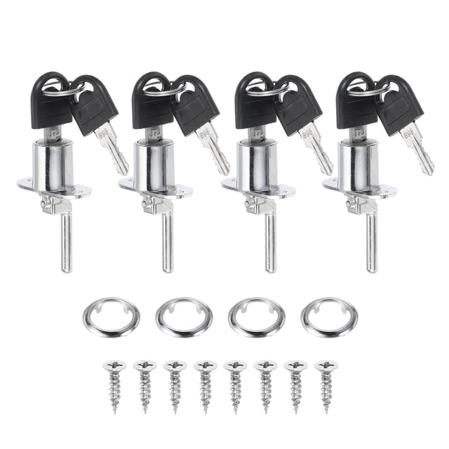 Uxcell 4Pcs Drawer Lock with Keys, 19mm(5/8") Alloy Lock Cylinder File Cabinet Lock Keyed Different Desk Locks Silver
