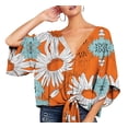 thumbnail image 3 of UHNDY Women's Summer Floral Print Top 3/4 Flared Sleeve V-Neck T-Shirt,Orange,3XL, 3 of 6