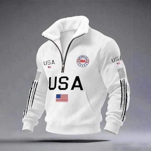 Dwelliawo 1/4 Zip Men's Sweatshirt Usa Flag Patriotic Graphic 2026 Usa Flag American 250th Anniversary 1776-2026 Sweatshirts Lightweight Muscle Shirt Sweatshirt White 2XL