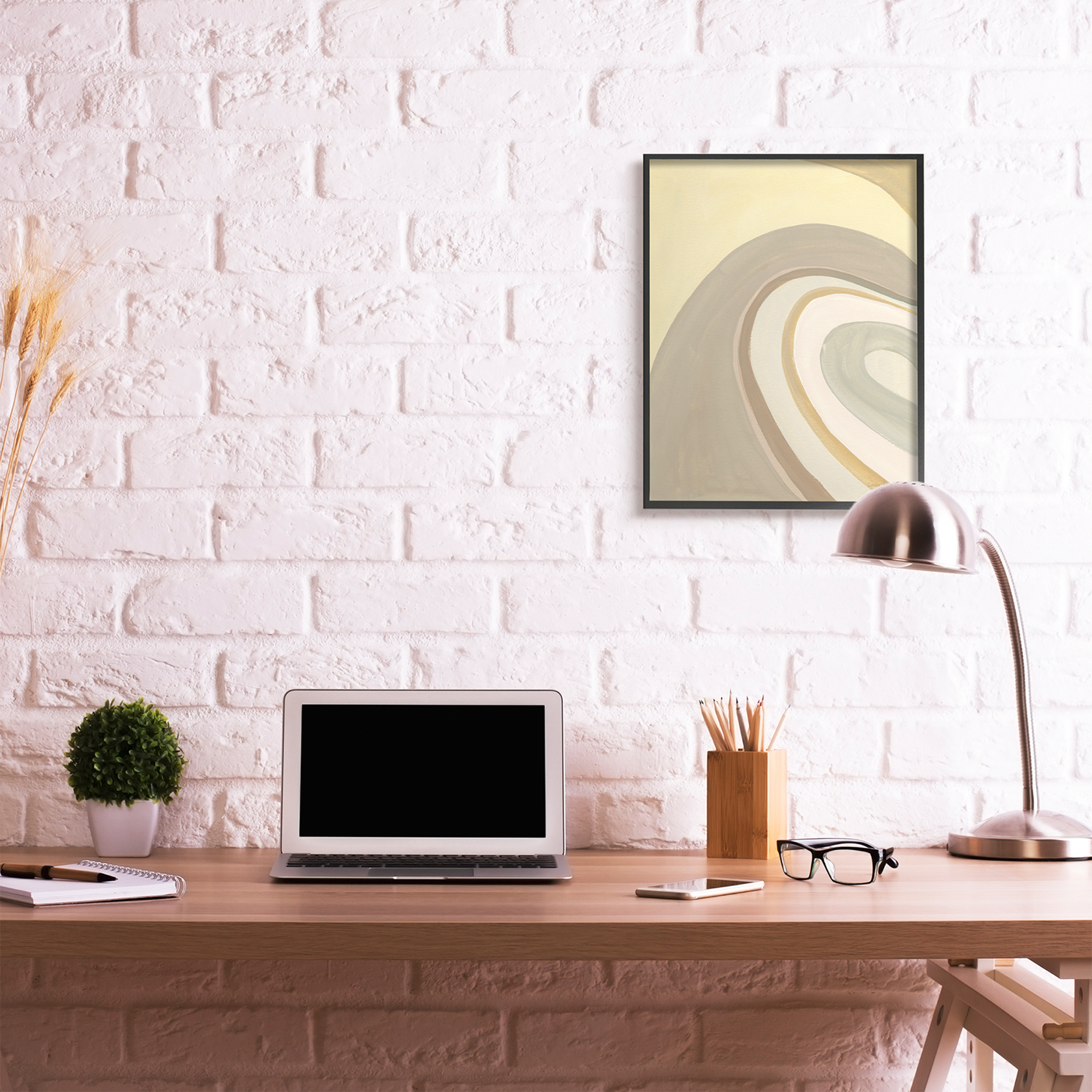 Stupell Industries Organic Grooved Abstraction Neutral Brown Yellow Black Framed, 24 x 30, Design by Danhui Nai