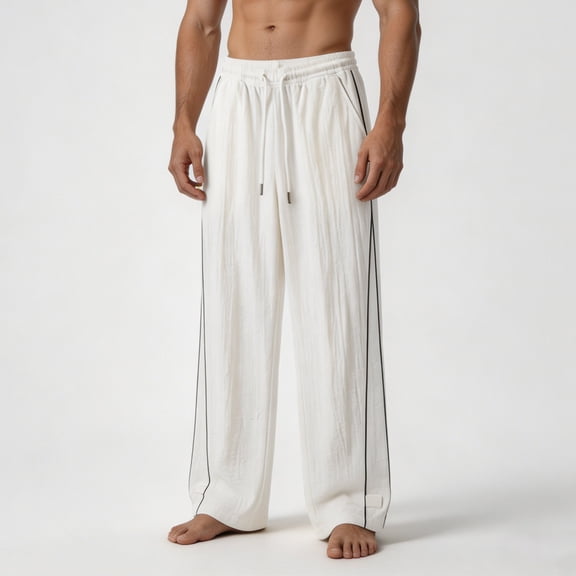 WPPGONE Mens Workout Pants Baggy Loose Wide Fit Elastic Waisted Drawstring Straight Leg Bottoms Sports Gym Athletic Active Casual Summer Trousers with Pockets