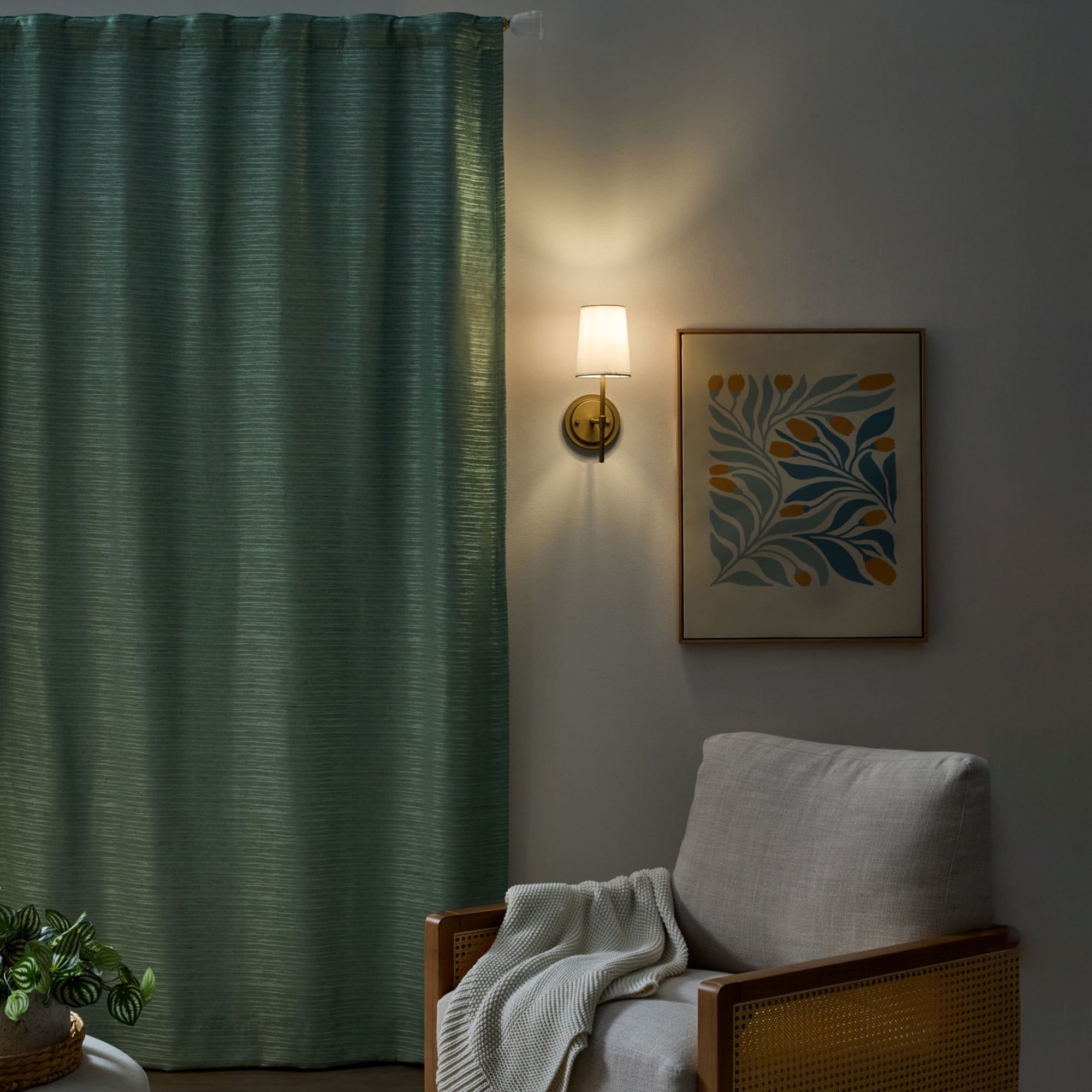 Better Homes & Gardens Striated Luxe Blackout Curtain, 1 Indoor Drape Panel for Bedroom, Pole Top / Back Tab, Green River, 50"W x 108"L, Indoor Curtain Floor Length