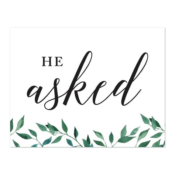 Koyal Wholesale Wedding Party Signs, Natural Greenery, He Asked, She Said Yes! Engagement Save the Date Signs, 2-Pack