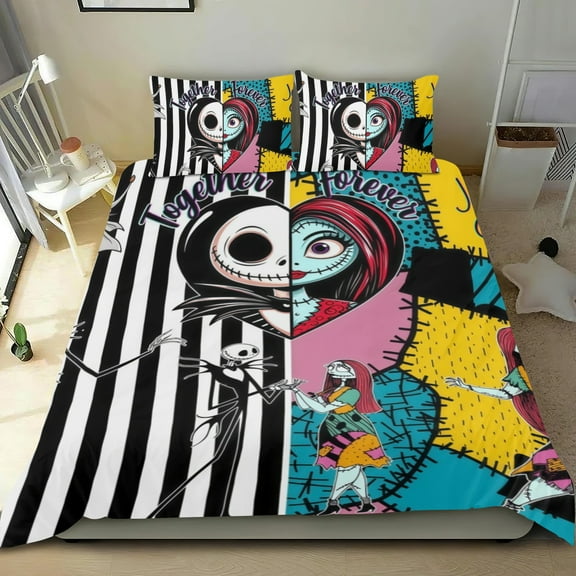 Bedding Set For The Nightmare Before Christmas Comforter Cover Set Cute Duvet Cover Sets Super Soft Teens Bedding Set Kids Bedroom Gifts,1 Duvet Cover with 2 Pillowcases Twin 3 Piece