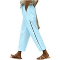 thumbnail image 2 of Gmluru Women's Wide Leg Pants Solid-Color Elastic Belt Pocket Side Cutout(Capre Pants) Trousers Business Work Casual Pants Blue S-2XL, 2 of 9