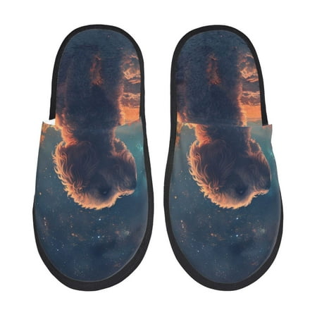 Balery Starry Sky Cloud Puppy Slient Indoor Furry Fleece Comfort House Shoes Soft Non-Slip Home Shoes Cotton slippers House Slippers-- Large