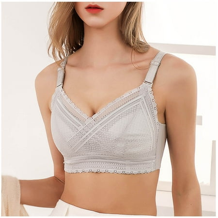 

Zpanxa Bras for Women Plus Size Lace Bra No Steel Ring Push Up Underwear Vest-Style Sleep Bra Womens Bras Sports Bra Gray XL