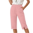 thumbnail image 2 of ClodeEU Women's Elastic Waist Capri Pants, Casual Loose Fit Cropped Trousers with Pockets for Summer Pink,Women's Plus M, 2 of 8