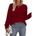 thumbnail image 1 of Fankiway T-Shirts à Manches Longues Surdimensionnés pour Femmes Haut Décontracté Uni Chaud à Manches Longues Haut/chemise à Col Rond à Manches Longues Rouge G, 1 of 5