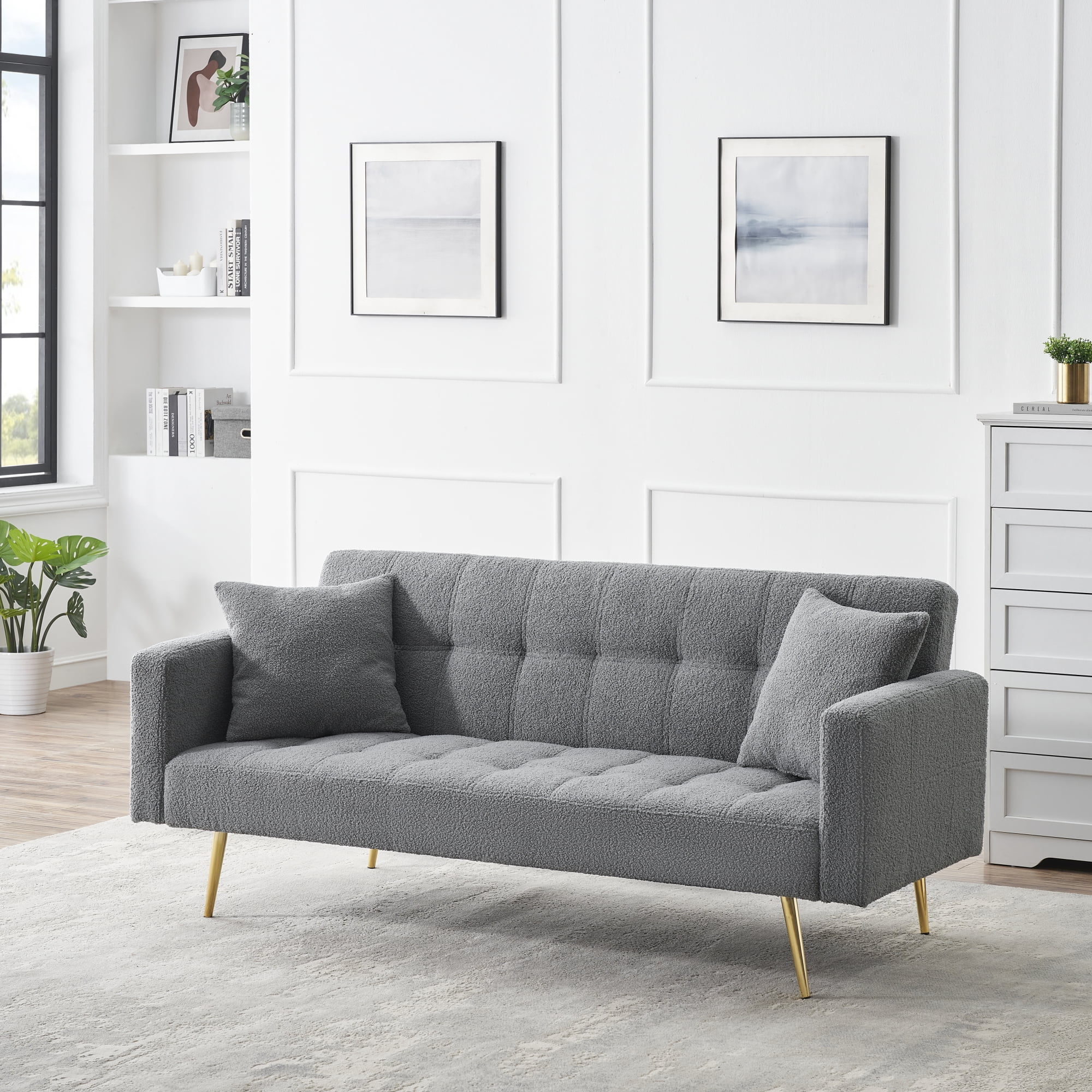 71" W Teddy Convertible Futon Sofa Bed,Modern Upholstered Loveseat Sofa Couch for Living Room,Small Space,Gray