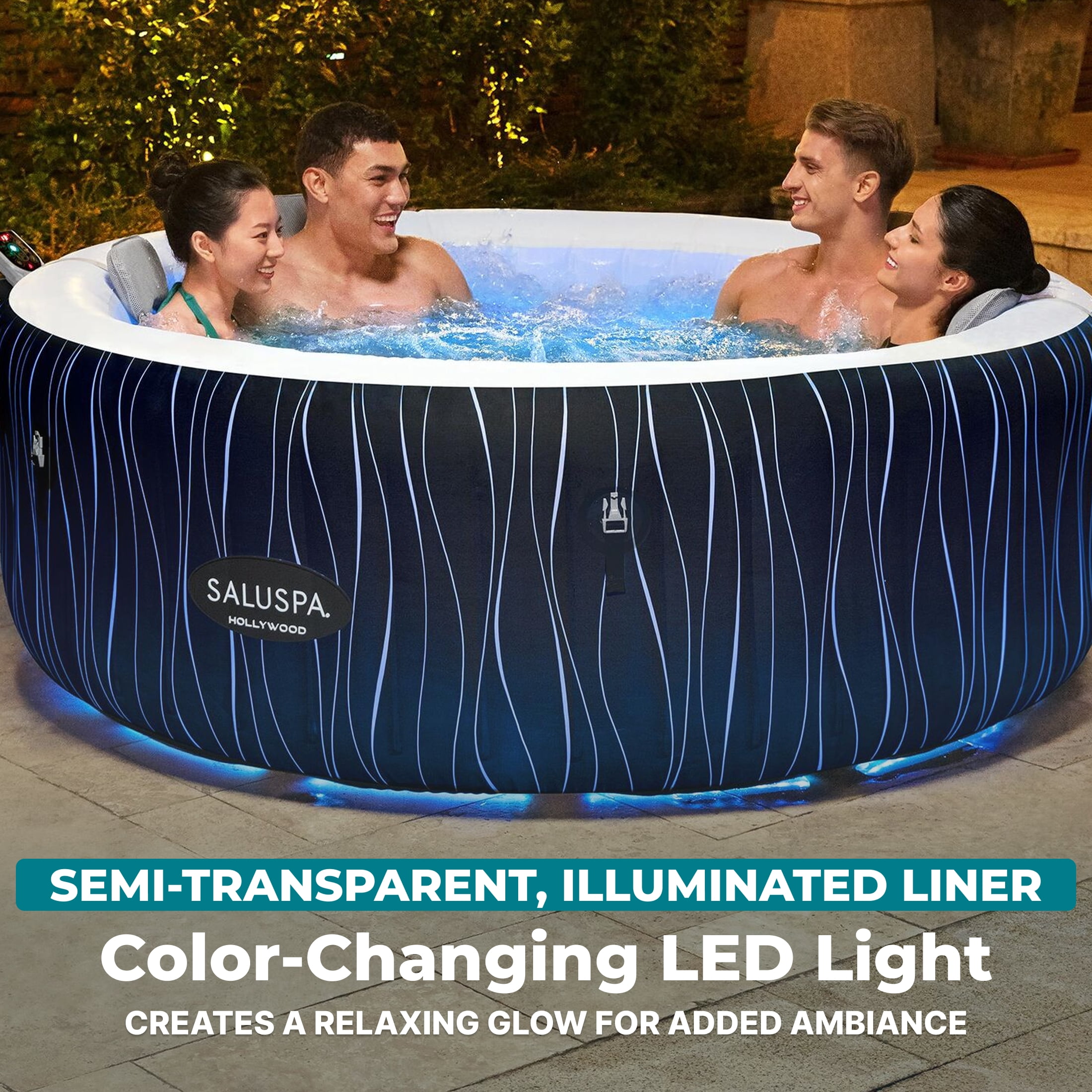 Bestway SaluSpa Hollywood Luxe 4-6 Person Inflatable Hot Tub, Round Energy-Efficient Spa, 77" x 26"