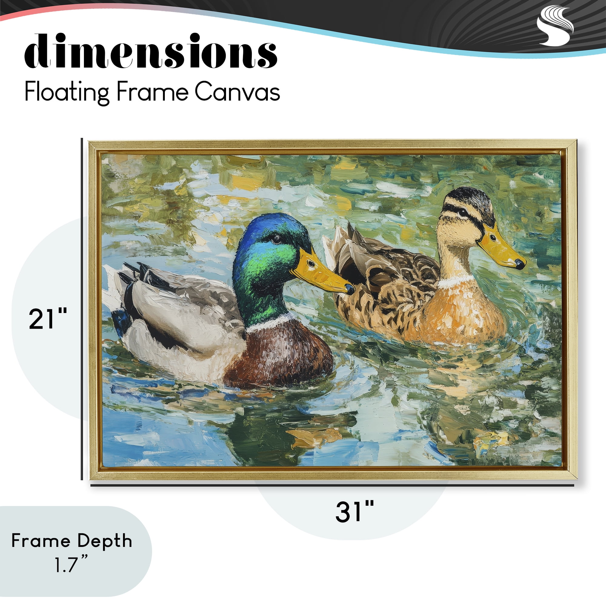 Stupell Industries Ducks Out For A Swim Gold Framed Floater Canvas Wall Art, design by Petal Prints Design