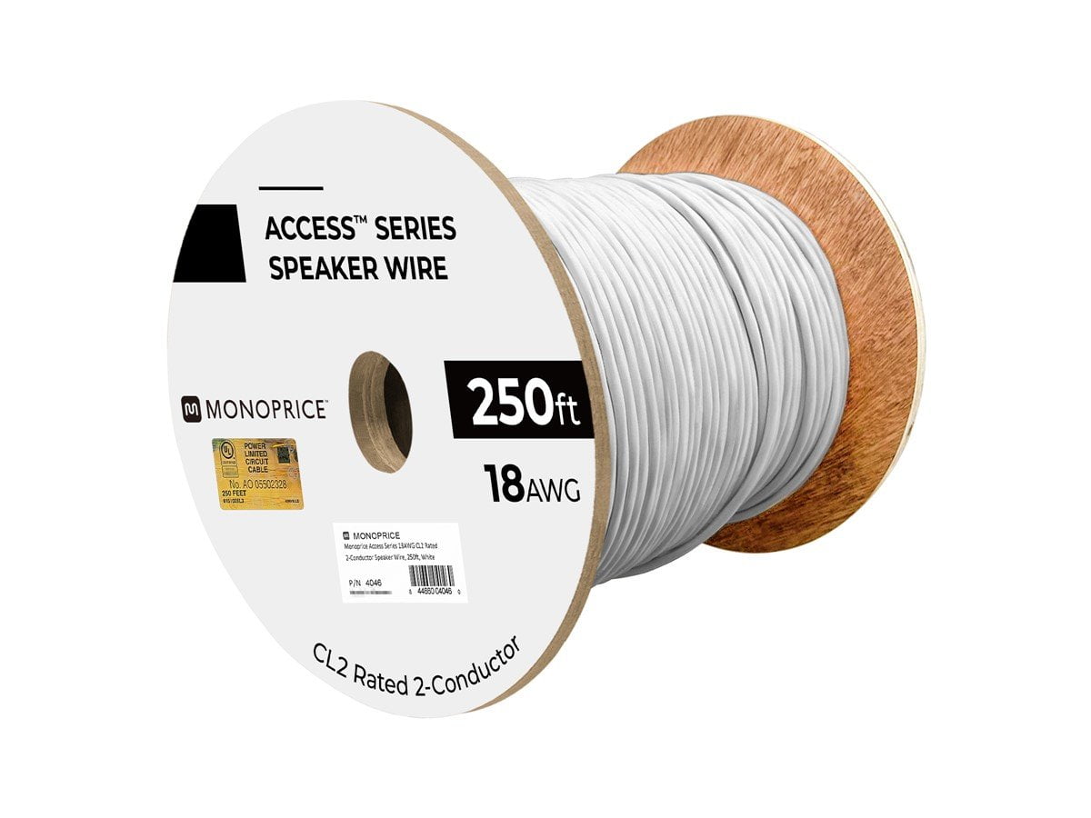 Monoprice Speaker Wire, CL2 Rated, 2-Conductor, 18AWG, 250ft, White
