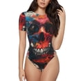thumbnail image 1 of Balery Abstract Colorful Skull Art Body de cuello redondo de manga corta para mujer Tops de manga corta Tops básicos-Small, 1 of 7