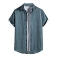 thumbnail image 2 of Blusa informal de manga corta con estampado de rayas playeras y botones para hombre Pompotops  oipoqjl47323, 2 of 7