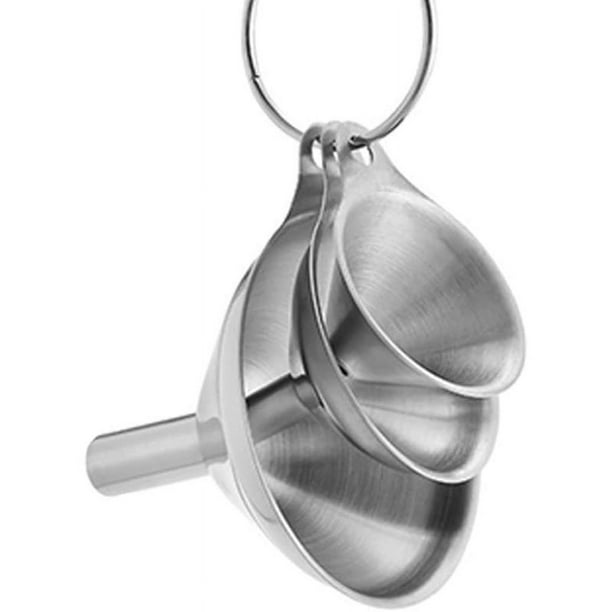 Embudos de acero inoxidable para cocina, pequeños embudos de metal (1,7 pulgadas/2,2 pulgadas/2,9 pulgadas) sin derrames, embudos de cocina de calidad alimentaria