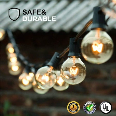 Pergola Porch Guddl Globe String Lights with 27 Clear G40 Bulbs, Connectable Outdoor /Indoor Lights for Wedding Christmas Camping RV Garden Patio Gazebo Porch Pergola Bistro Backyard Balcony Deck, 25ft Black Wire ()