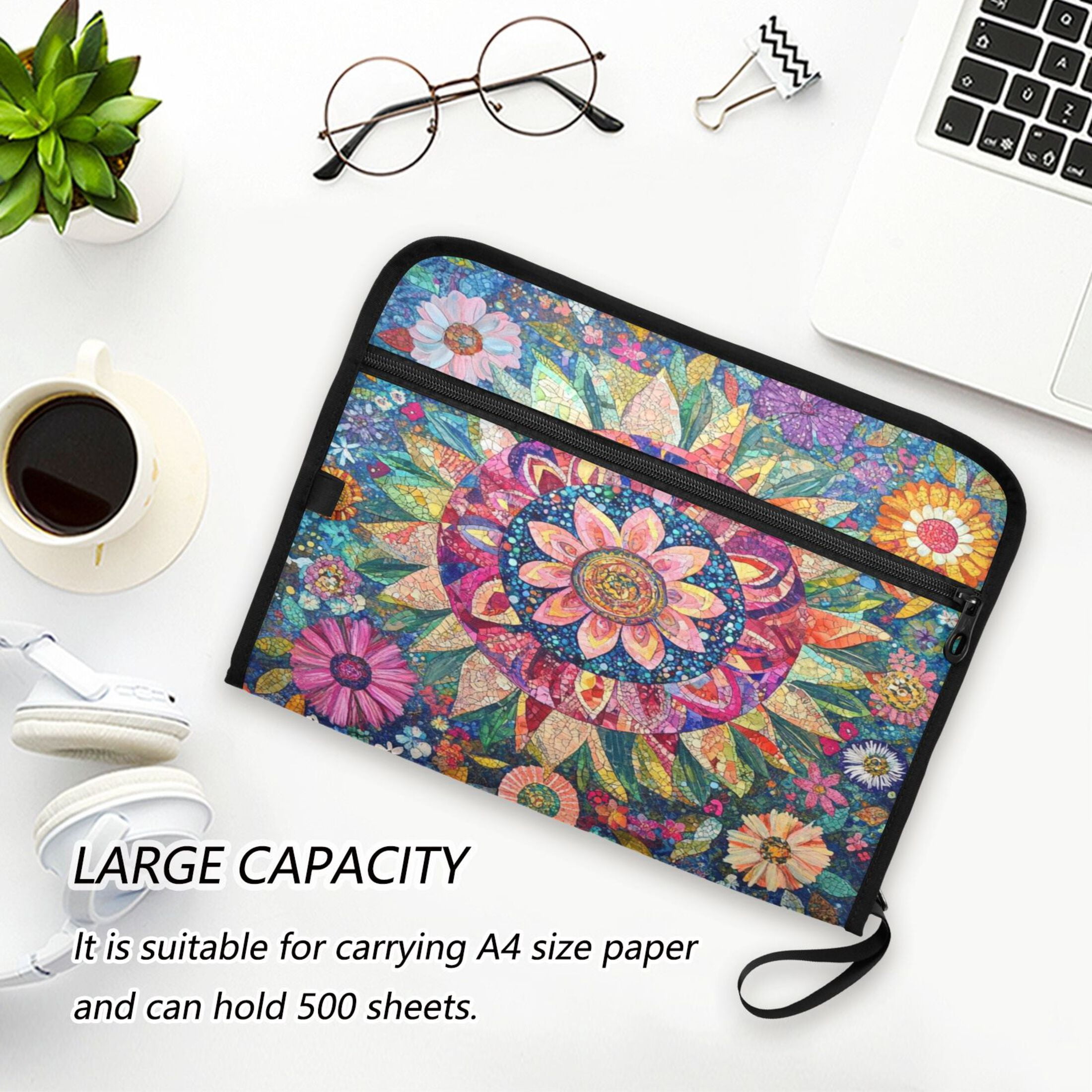 WOBOGO Colorful Blooms Floral Expanding File Folder Letter Size Accordion Filing Organizer 13 Pocket Separate Organ Pocket