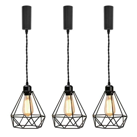 Kiven H Track Pendant Lightning,Adjustable Cord Length,Industrial H Track Lighting Pendant Lights with Iron Guard Shade, 3 Lights