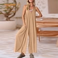 thumbnail image 2 of Dazajoo Tank Jumpsuits for Women Casual Wide Leg V Neck Jumpsuit Baggy Solid Summer Beach Lounge Flowy Rompers,Khaki,XXL, 2 of 6