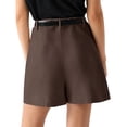 thumbnail image 4 of Sewkxo Womens Casual Elastic Waist Wide Leg Suit Shorts Summer Dressy Work Shorts with Pockets,Coffee S, 4 of 8