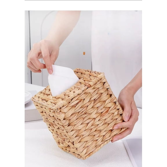 Vruelia Water Hyacinth Tissue Cover, Wicker Tissue Box Cover (5.7 x 5.7 x 5.9",Square)