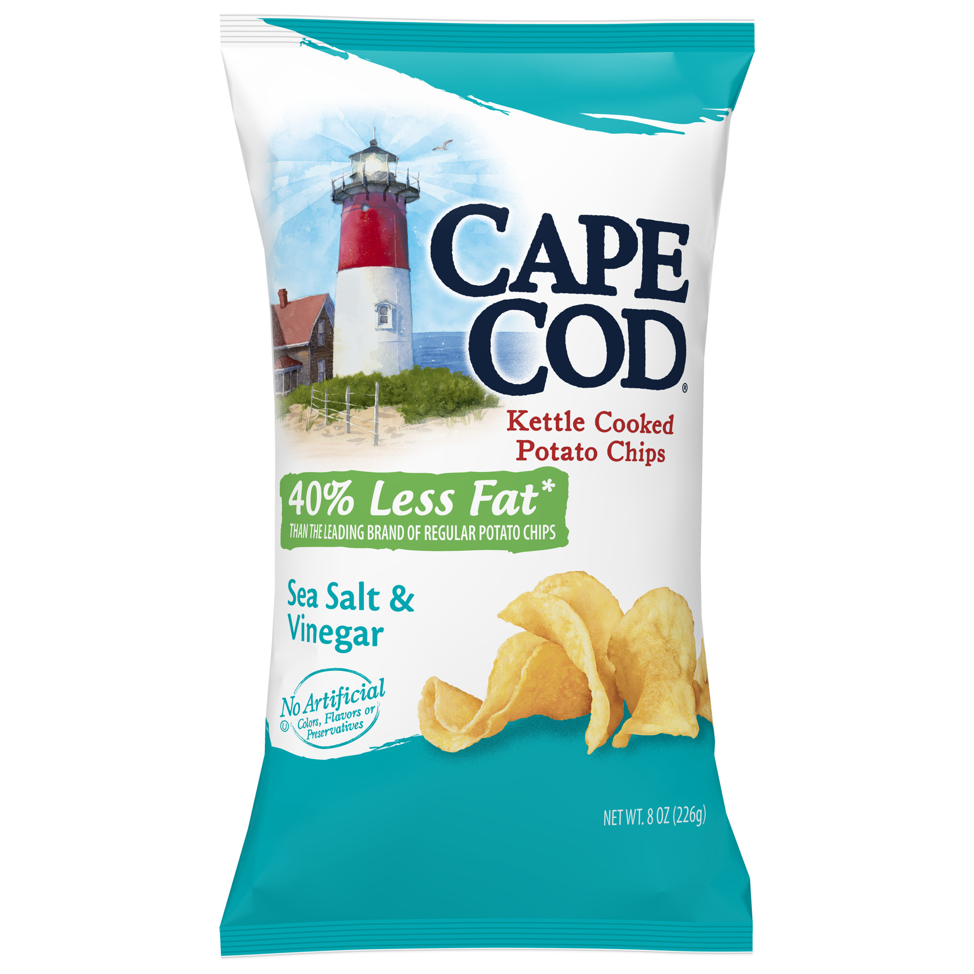 Cape Cod Less Fat Sea Salt & Vinegar Kettle Cooked Potato Chips, 8 Oz