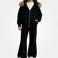 thumbnail image 3 of DJDLJWCJ 2 Piece Girls Outfit Set Fleece Lined Winter Warm Hoodie Jacket and Elastic Waist Wide Leg Pants Ser Black Size 5T, 3 of 7