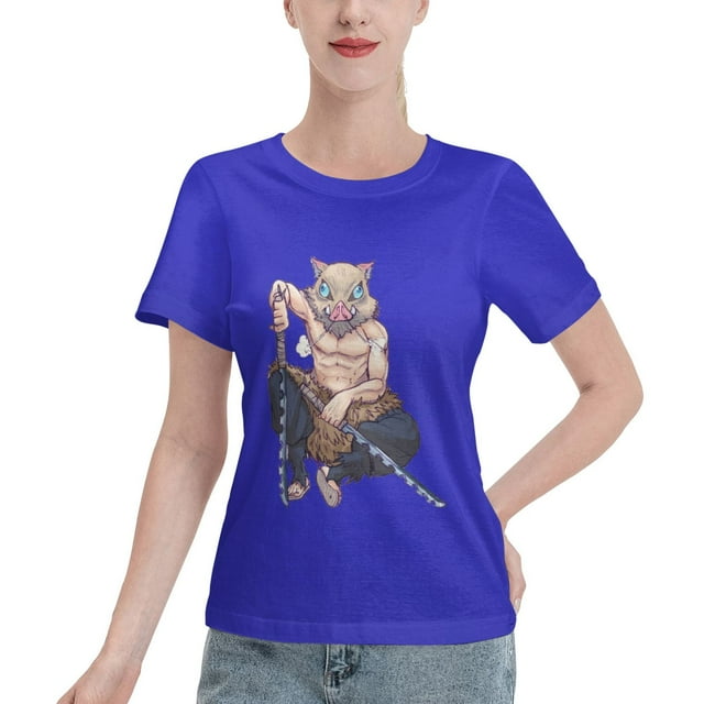 T-Shirt Basique à Manches Courtes pour Femmes Demon Slayer Blade Inosuke
